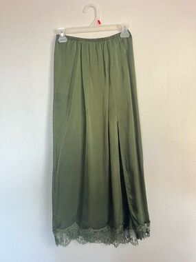 aerie Olive Green Maxi Skirt with Lace Hem